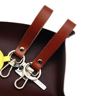 キーリングシンプル 本革ストラップ付き金属製キーリング
