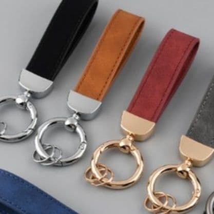キーリングシンプル 本革ストラップ金属リング付きキーホルダー