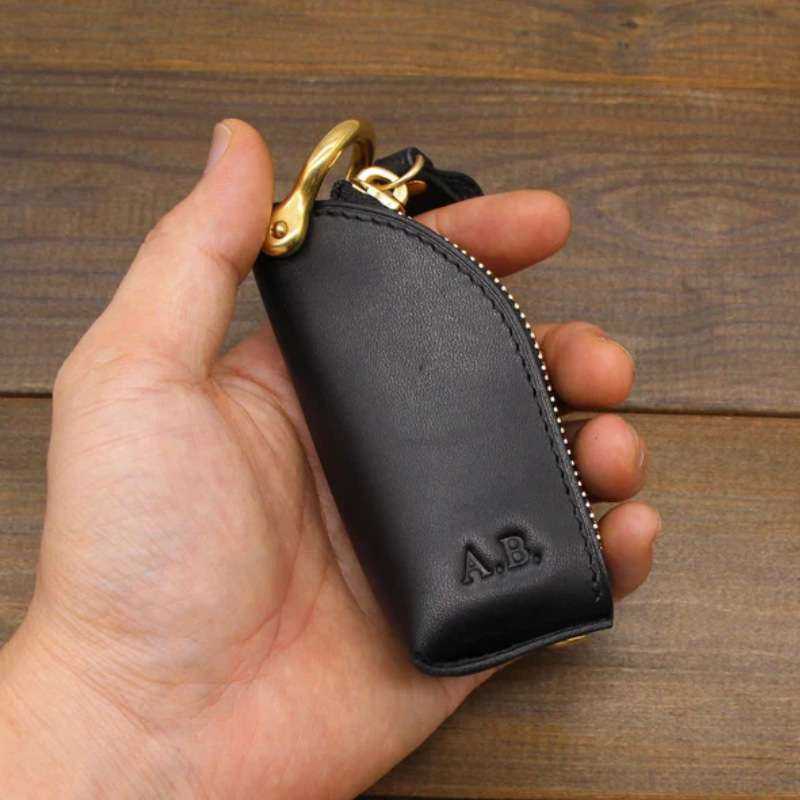 ジッパー付き革製キーリング