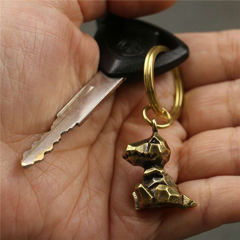 ポリゴン風恐竜デザイン真鍮キーホルダー