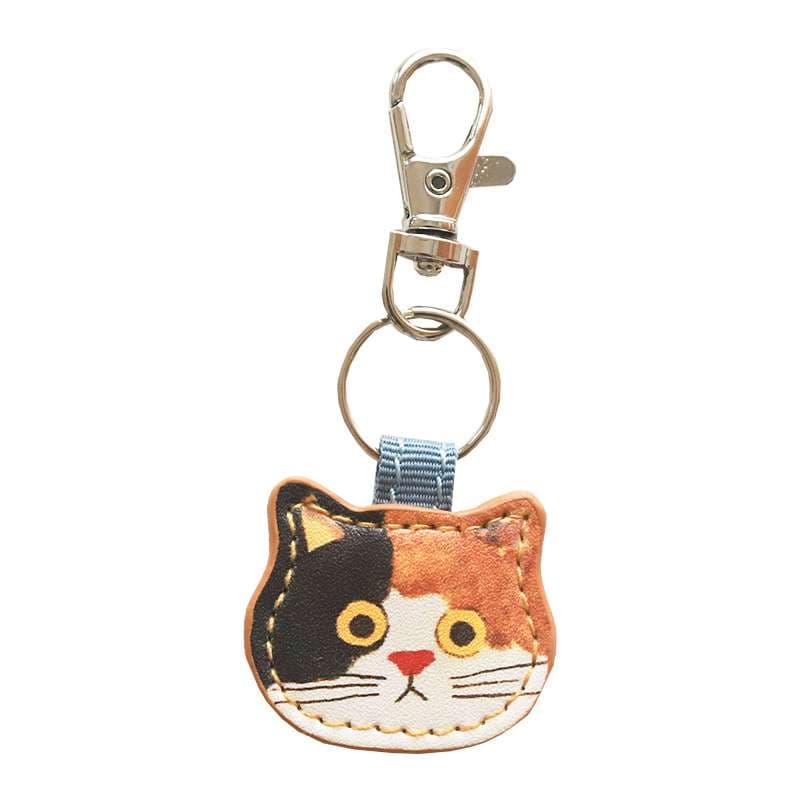 キーリング・キーケース 猫顔のにゃんこ革キーホルダー