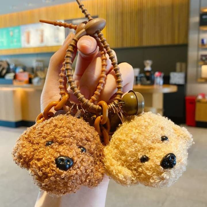 キーリング・キーケース もこもこ犬顔キーホルダー