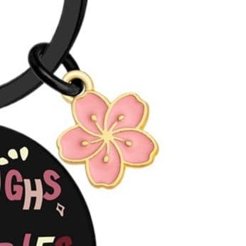 キーリング シンプル桜の花飾り付き円形メッセージキーリング